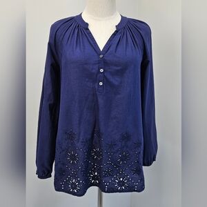 Lilly Pulitzer Womens Blouse XSmall Elsa Eyelet Blue Navy Lightweight